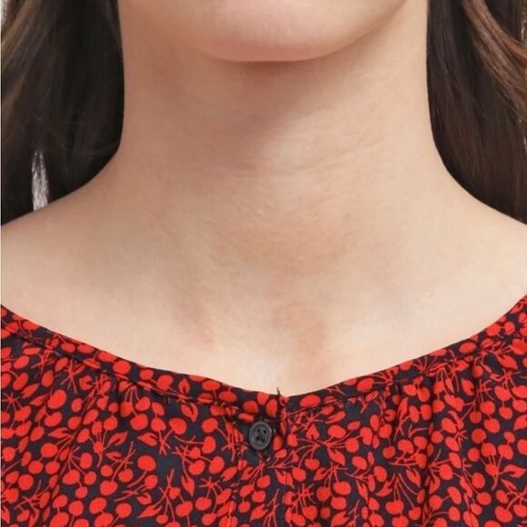 GAP Red Navy Small Cherry Print Henley Neckline‎ Soft Tie Shirt Dress - Picture 6 of 15